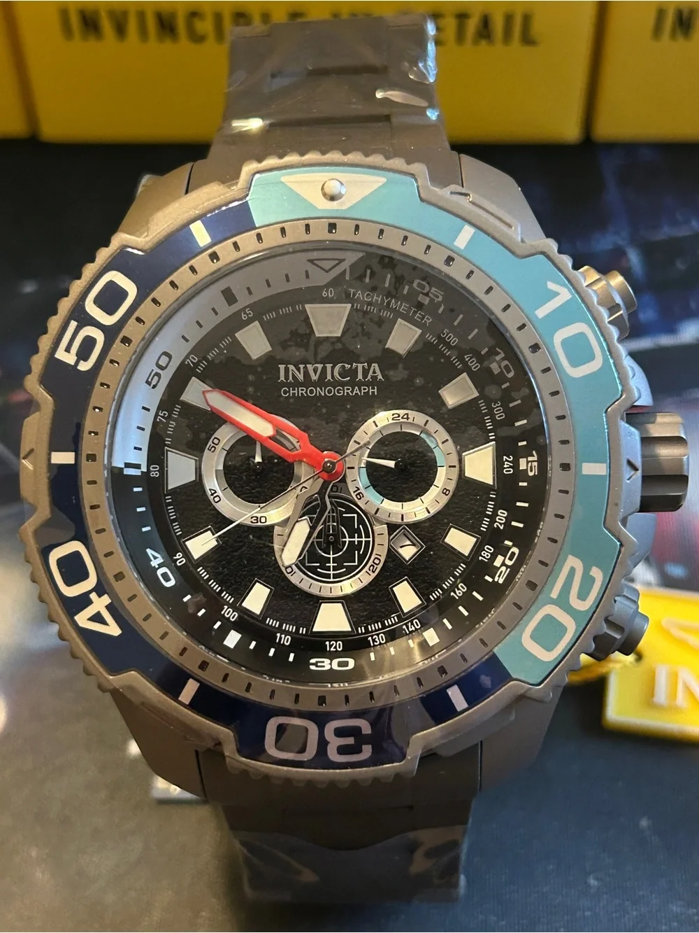 Invicta Massive 65mm TI-22 Chronograph Watch in Black, Blue, and Light Blue